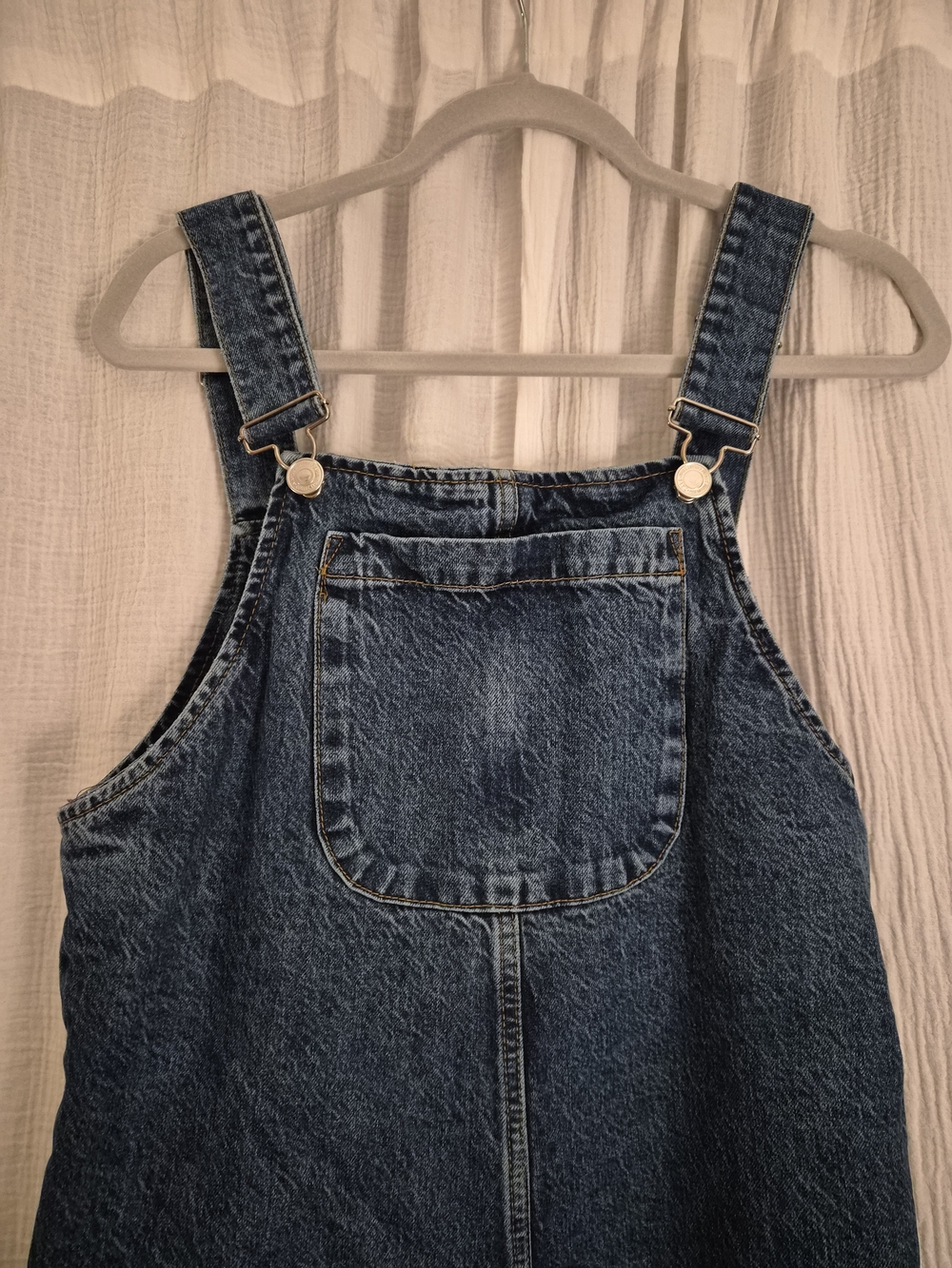 ZARA Dark Wash Blue Denim Overalls With Scoop Back And Wide Leg Fit
